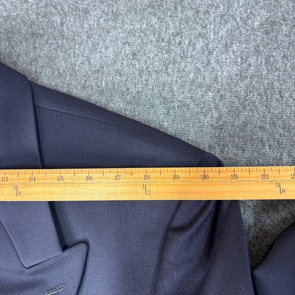 Albert Nipon Lord & Taylor Navy Blue Double Breasted Wool Suit 44R 40X30 Pleated